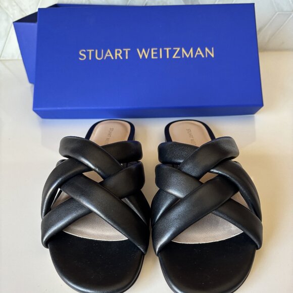 Stuart Weitzman Size 5.5 B Black Crossover Flat Slide New in Box Black Leather - Picture 2 of 10